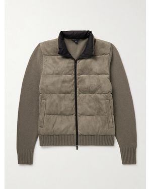 James Perse Shell-Trimmed Panelled Suede And Recycled-Cashmere Jacket - Brown