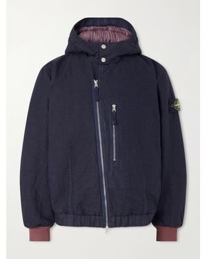 Stone Island Garment-Dyed Hooded Padded Diagonal Cotton Wool-Tc Twill Jacket - Blue