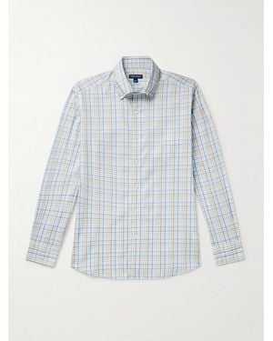 Peter Millar Brighton kariertes Hemd aus Baumwoll-Twill mit Button-Down-Kragen - Blau