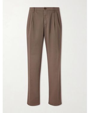 Canali Straight-Leg Pleated Cotton-Blend Gabardine Trousers - Brown
