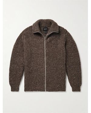 Howlin' Loose Ends Ribbed Donegal Wool Zip-up Cardigan - Brown