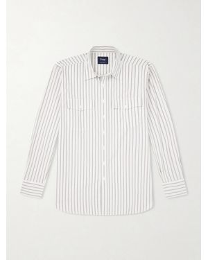 Drake's Striped Cotton-Poplin Shirt - White