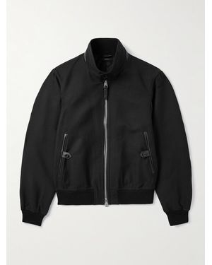 Tom Ford Leather-Trimmed Wool And Silk-Blend Twill Bomber Jacket - Black