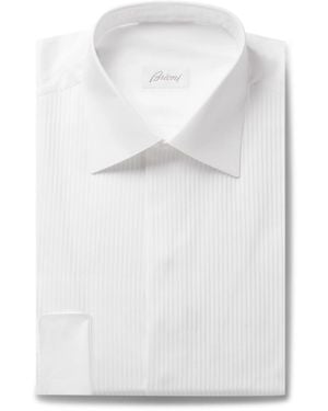 Brioni Slim-Fit Bib-Front Double-Cuff Cotton-Voile Shirt - White