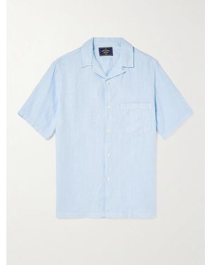 Portuguese Flannel Camp-Collar Linen Shirt - Blue
