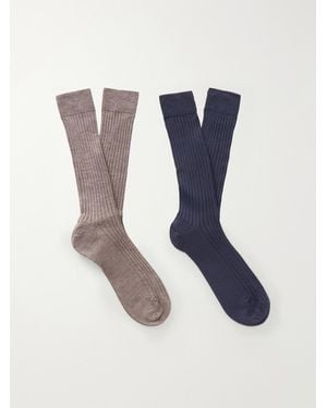 MR P. Two-pack Cashmere And Silk-blend Socks - Blue
