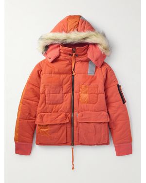 Greg Lauren Faux Fur And Ripstop-Trimmed Quilted Cotton-Blend Twill Hooded Jacket - Red