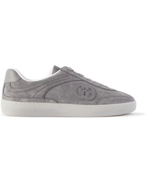 Gucci G75 Logo-appliquéd Leather-trimmed Suede Sneakers - Gray