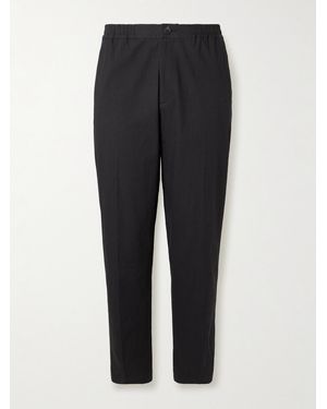 MR P. James Tapered Stretch-Cotton Seersucker Suit Trousers - Black