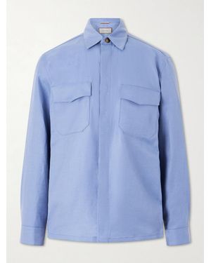 Canali Wool And Linen-blend Twill Shirt - Blue