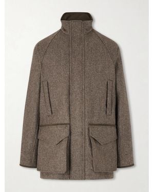 James Purdey & Sons Leather-trimmed Wool Tweed Field Jacket - Brown