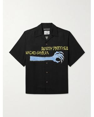 Wacko Maria Neck Face Convertible-collar Printed Tm Lyocell Shirt - Black