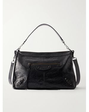 Balenciaga Le City Moto Medium Embellished Crinkled-Leather Messenger Bag - Schwarz