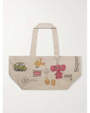 Small Talk Utility Schultertasche aus Canvas mit Fischgratmuster und Print - Natur