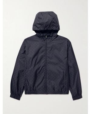 Gucci Gg Logo-Jacquard Shell Hooded Jacket - Blue
