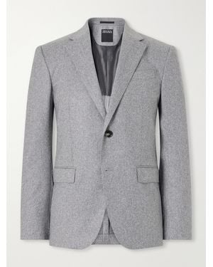 ZEGNA Wool And Cashmere-Blend Mélange Flannel Suit Jacket - Gray