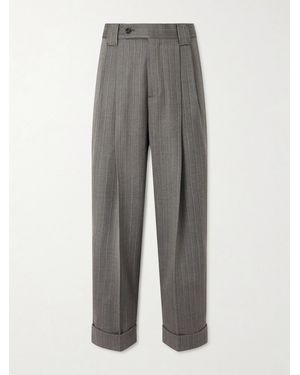 Versace Pleated Pinstriped Virgin Wool-Twill Trousers - Grey