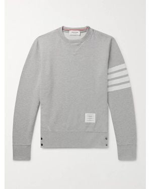 Thom Browne Slim-Fit Striped Loopback Cotton-Jersey Sweatshirt - Grey