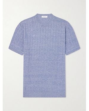 Boglioli Ribbed Linen and Cotton-Blend T-Shirt - Blau