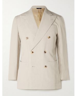 Thom Sweeney Slim-Fit Unstructured Double-Breasted Linen Suit Jacket - Natural