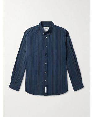 WTAPS Button-Down Collar Striped Cotton-Broadcloth Shirt - Blue
