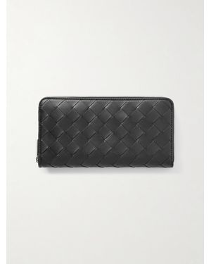 Bottega Veneta Intrecciato Leather Zip-Around Wallet - Nero