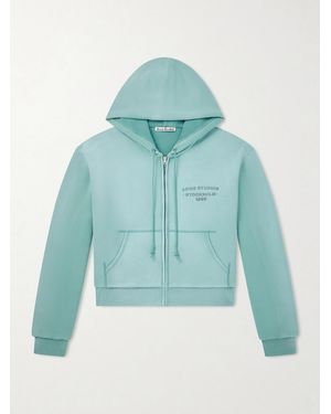 Acne Studios Feida Cropped Logo-Print Cotton-Jersey Zip-Up Hoodie - Blue