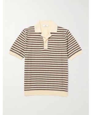 MR P. Striped Textured-Knit Organic Cotton Polo Shirt - Natural