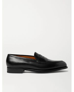 Edward Green Piccadilly Leather-trimmed Suede Penny Loafers - Black