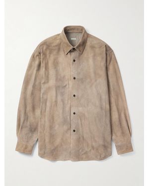 A.PRESSE Distressed Suede Shirt Jacket - Natural