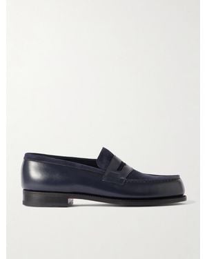 J.M. Weston 180 Leather And Suede Penny Loafers - Blue