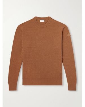 Moncler Logo-Appliquéd Leather-Trimmed Wool And Cashmere-Blend Jumper - Brown