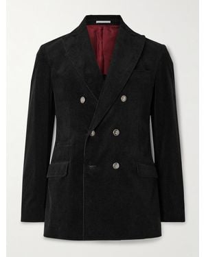 Brunello Cucinelli Double-Breasted Cotton-Blend Corduroy Suit Jacket - Black