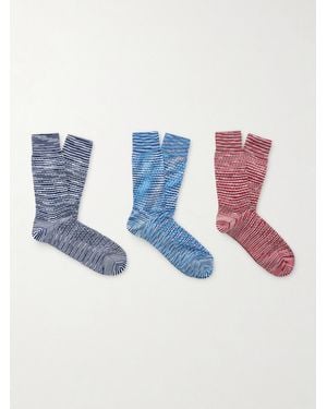 Missoni Three-Pack Crochet-Knit Cotton-Blend Socks - Blue
