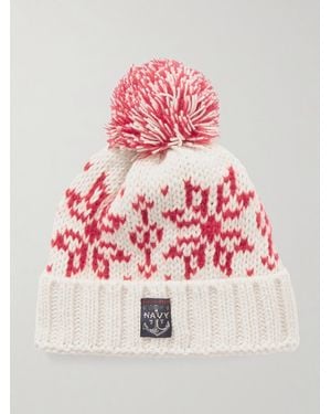 Kapital Logo-appliquéd Pompom-detailed Wool-blend Beanie - Pink