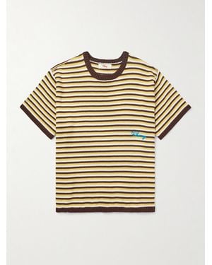 CHERRY LA Logo-embroidered Striped Knitted Cotton T-shirt - Natural
