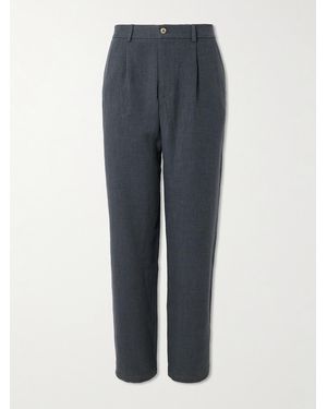 De Bonne Facture Straight-Leg Pleated Linen And Wool-Blend Suit Trousers - Blue
