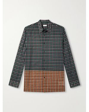 Dries Van Noten Panelled Checked Cotton-Voile Shirt - Blue