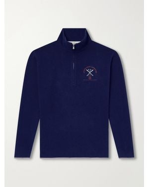 Brunello Cucinelli Logo-Embroidered Cashmere And Cotton-Blend Half-Zip Ski Mid Layer - Blue