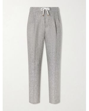 Brunello Cucinelli Straight-Leg Pleated Hemp And Linen-Blend Twill Trousers - Grey