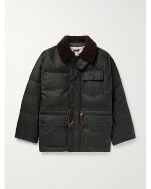 Drake's Expedition Shearling-Trimmed Waxed Cotton-Ripstop Down Parka - Black