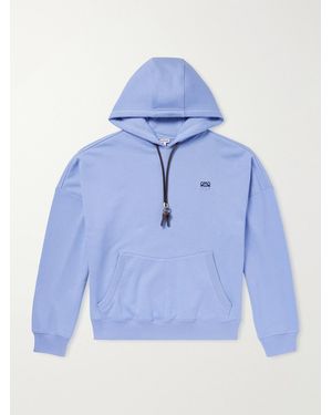 Loewe Anagram-Embroidered Leather-Trimmed Cotton-Jersey Hoodie - Blue