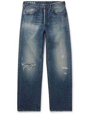 Visvim Social Sculpture 01 Wide-Leg Distressed Selvedge Jeans - Blue