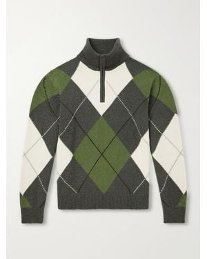 James Purdey & Sons Intarsia-Knit Argyle Wool And Cashmere-Blend Half-Zip Jumper - Green