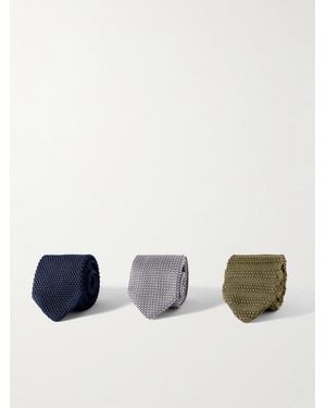 MR P. Set Of Three 7cm Knitted Silk Ties - Blue
