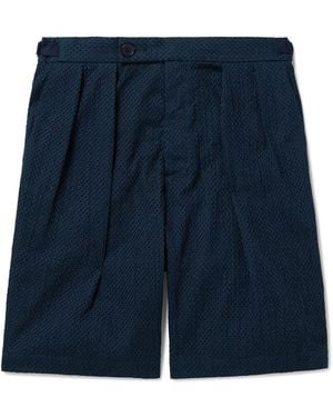 Blue Blue Japan Gurkha Straight-Leg Belted Pleated Lace-Trimmed Cotton Shorts - Blue