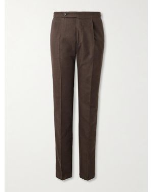De Petrillo Slim-fit Tapered Cotton-moleskin Suit Trousers - Brown