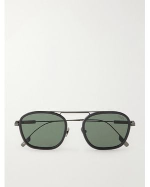 ZEGNA Geometric Roun-frame Titanium Sunglasses - Green