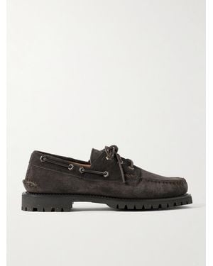 Yuketen Hex Eye Suede Boat Shoes - Black