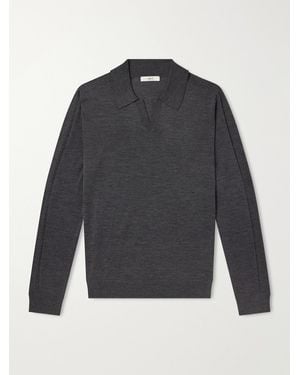 MR P. Rib-Trimmed Merino Wool And Silk-Blend Polo Shirt - Grey